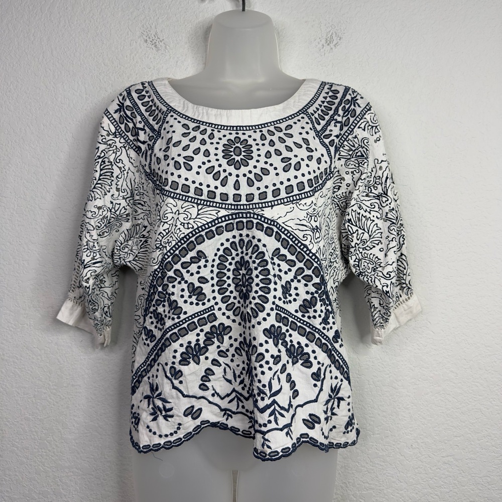 Maeve Shirt Women S Black White Geometric Peasant Boho Hippie Gypsy Artsy Resort